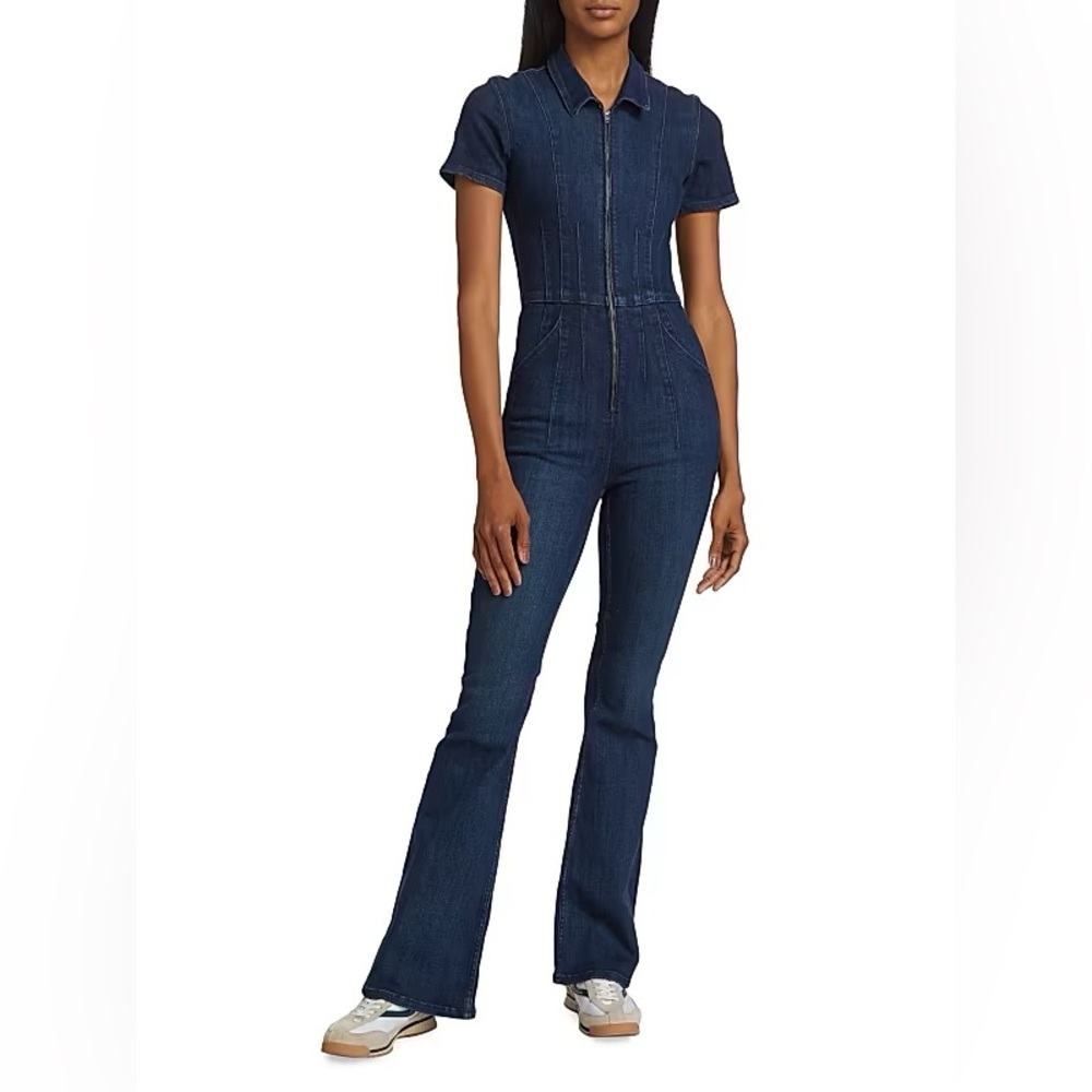 Free People Dark Blue Denim Zip-Front Jumpsuit PETITE/SHORT